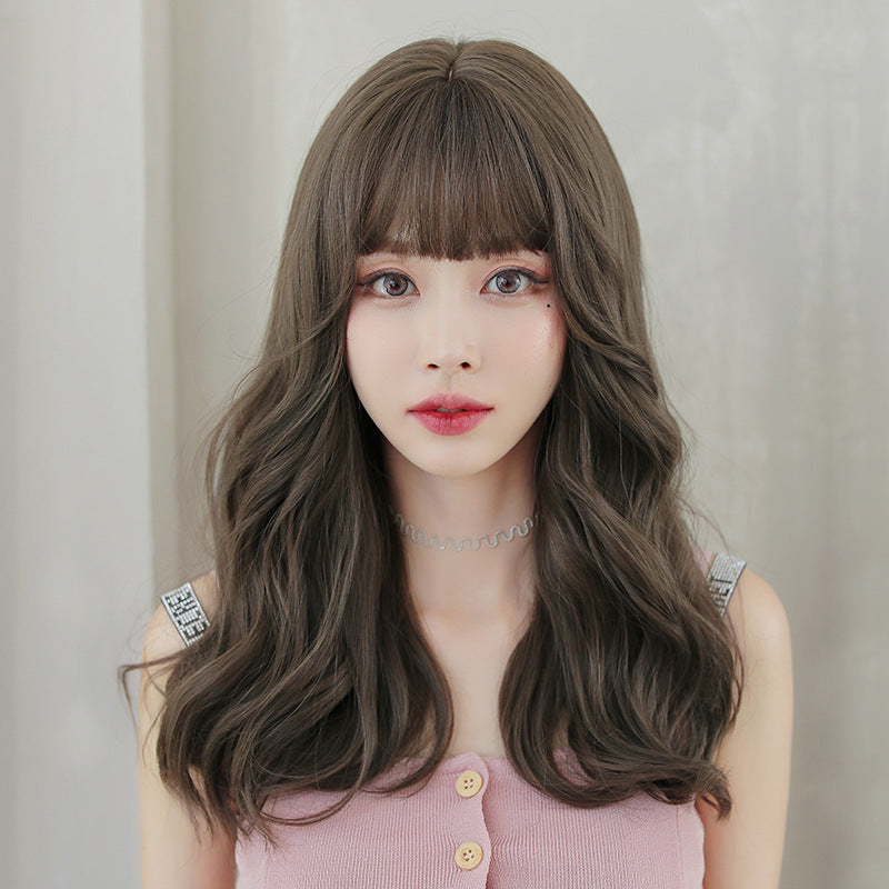 Natural Full Headgear Style Long Curly Hair With Air Bangs