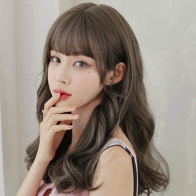 Natural Full Headgear Style Long Curly Hair With Air Bangs