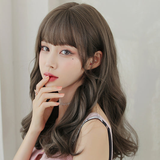 Natural Full Headgear Style Long Curly Hair With Air Bangs