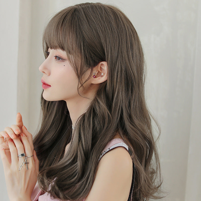 Natural Full Headgear Style Long Curly Hair With Air Bangs