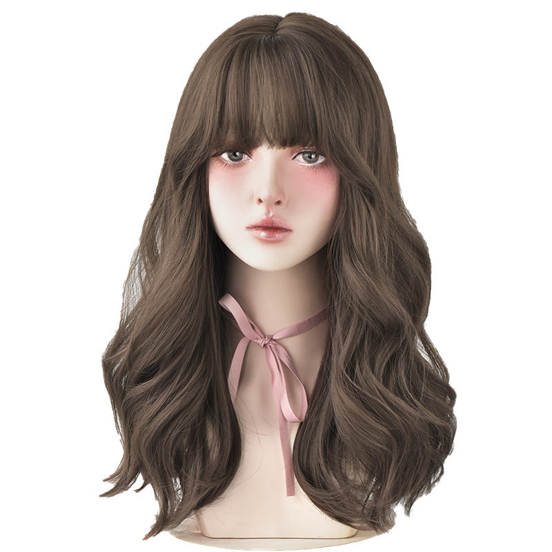 Natural Full Headgear Style Long Curly Hair With Air Bangs