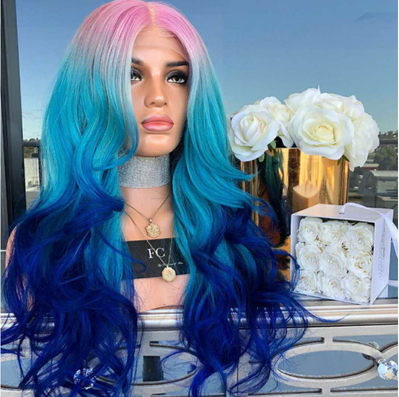 Mid-section Dyeing Three-color Gradient Chemical Fiber Wig Big Wavy Fluffy Hair