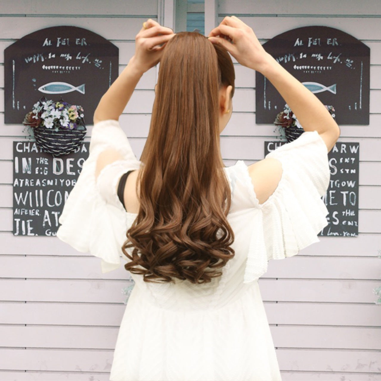 Lace-Up Pear Flower Roll Big Wave Long And Short Ponytail