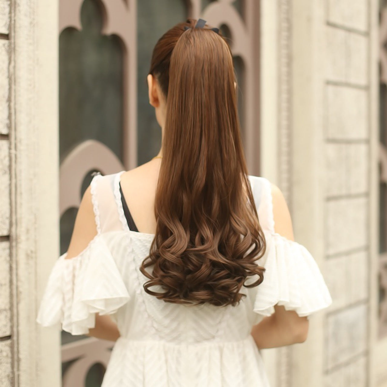 Lace-Up Pear Flower Roll Big Wave Long And Short Ponytail