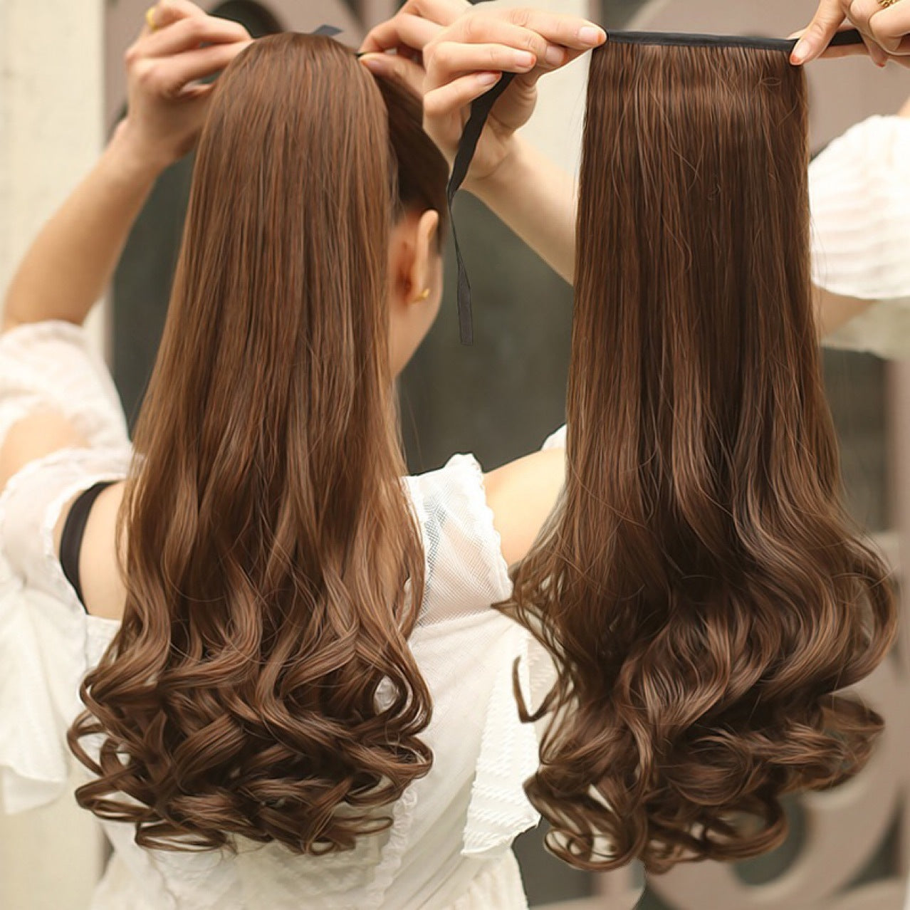 Lace-Up Pear Flower Roll Big Wave Long And Short Ponytail