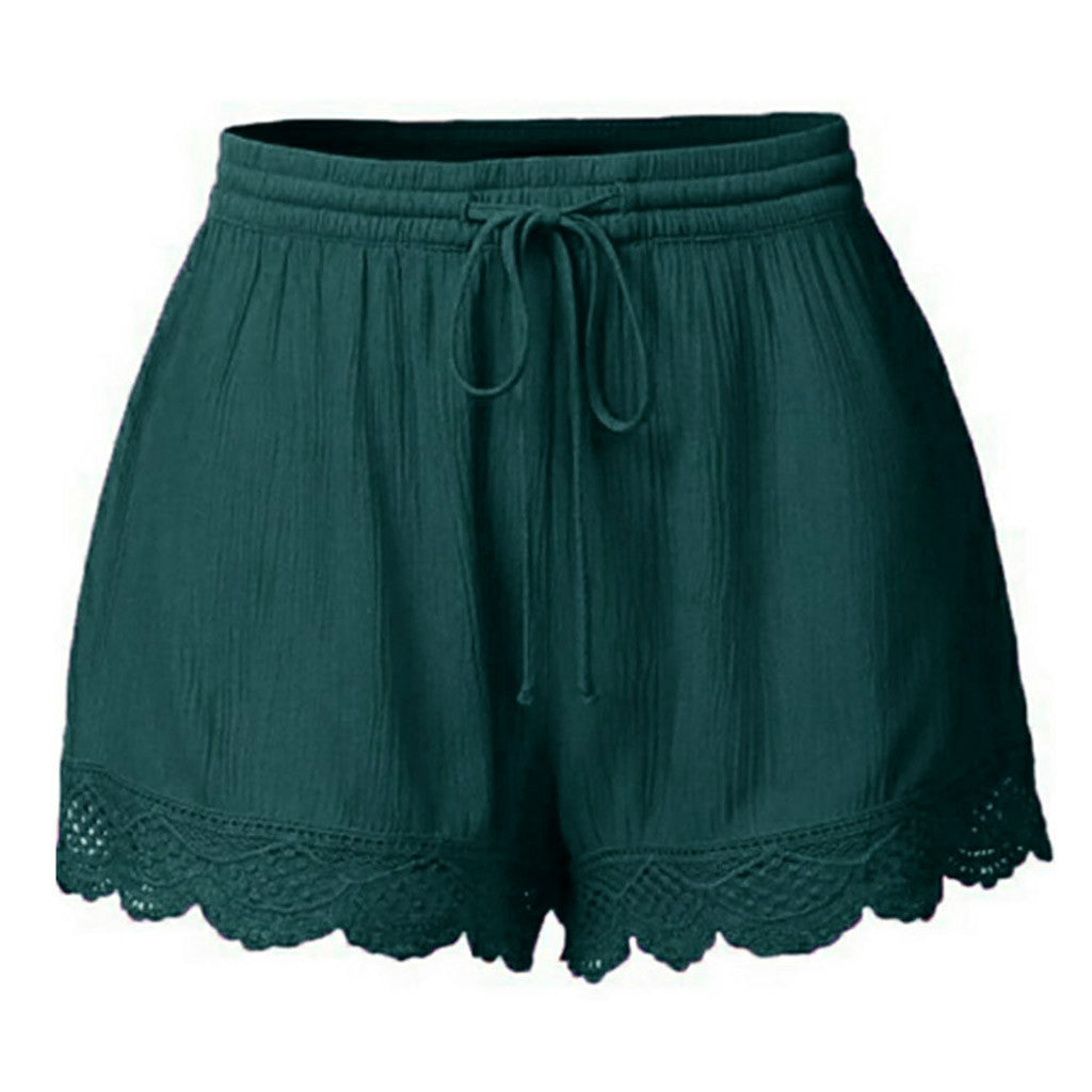 Women's solid color lace-up shorts casual pants