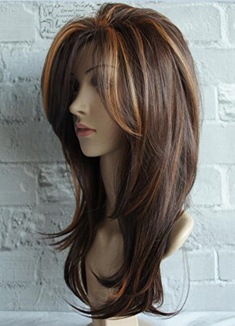 Women's Linen Mixed Brown Medium-length Straight Hair