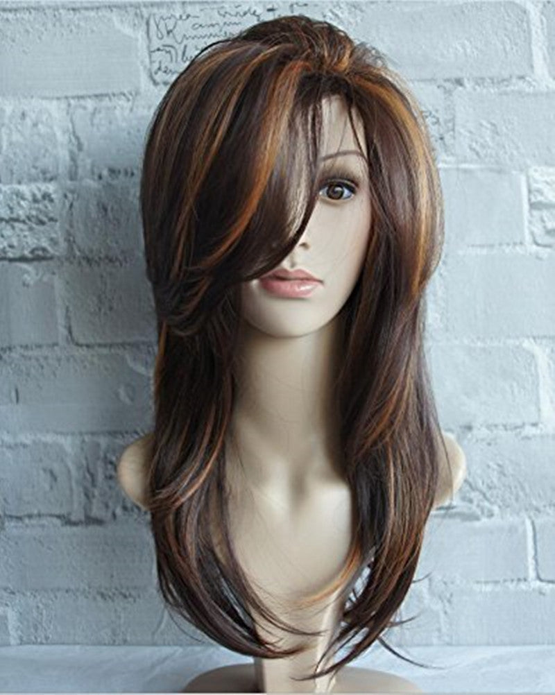 Women's Linen Mixed Brown Medium-length Straight Hair