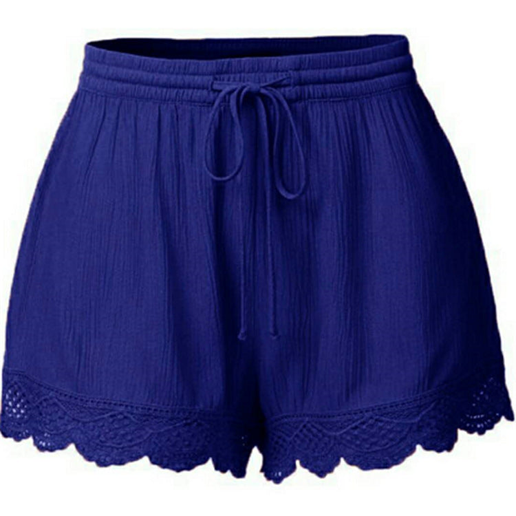 Women's solid color lace-up shorts casual pants