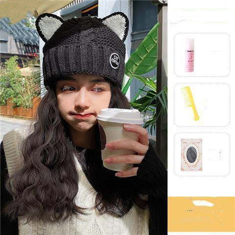 Women's Long Hair Hat And Wig In One Fashionable Autumn And Winter