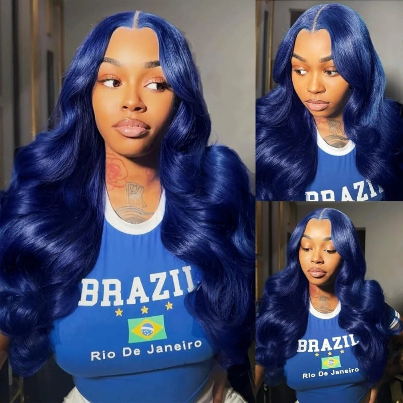 European And American Style Wig Women's Middle Point Dark Blue Big Wave