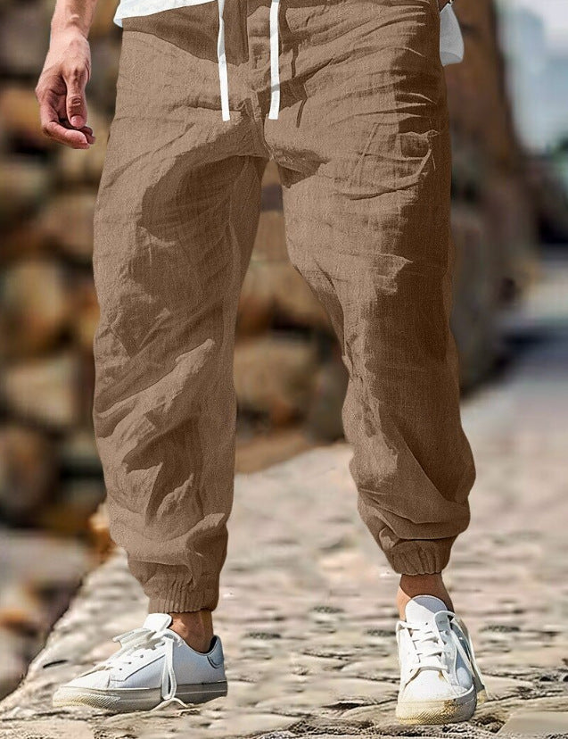 Men's Summer Linen Trousers Elastic Waist