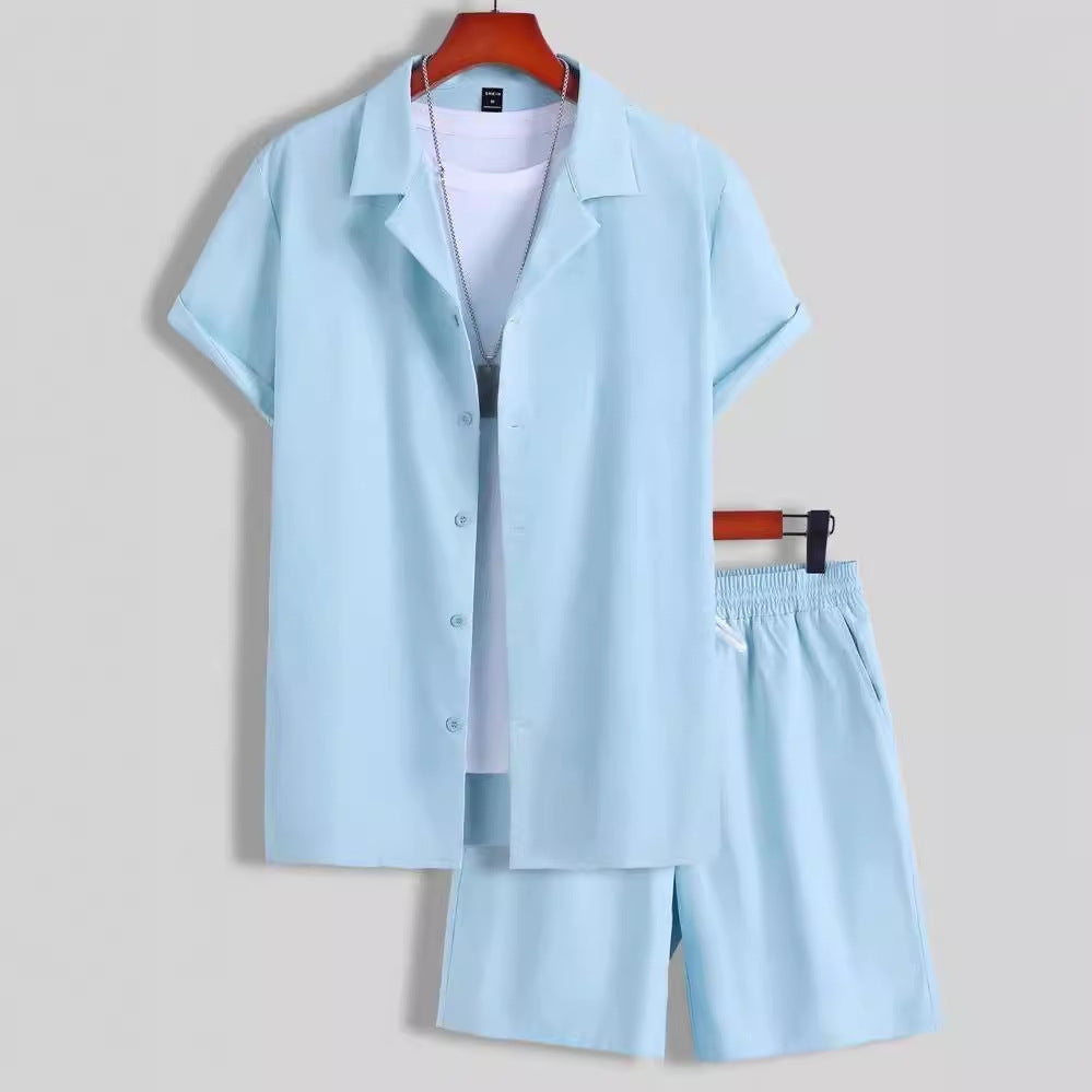 Short Sleeve Cuban Collar Men's Sport Suit