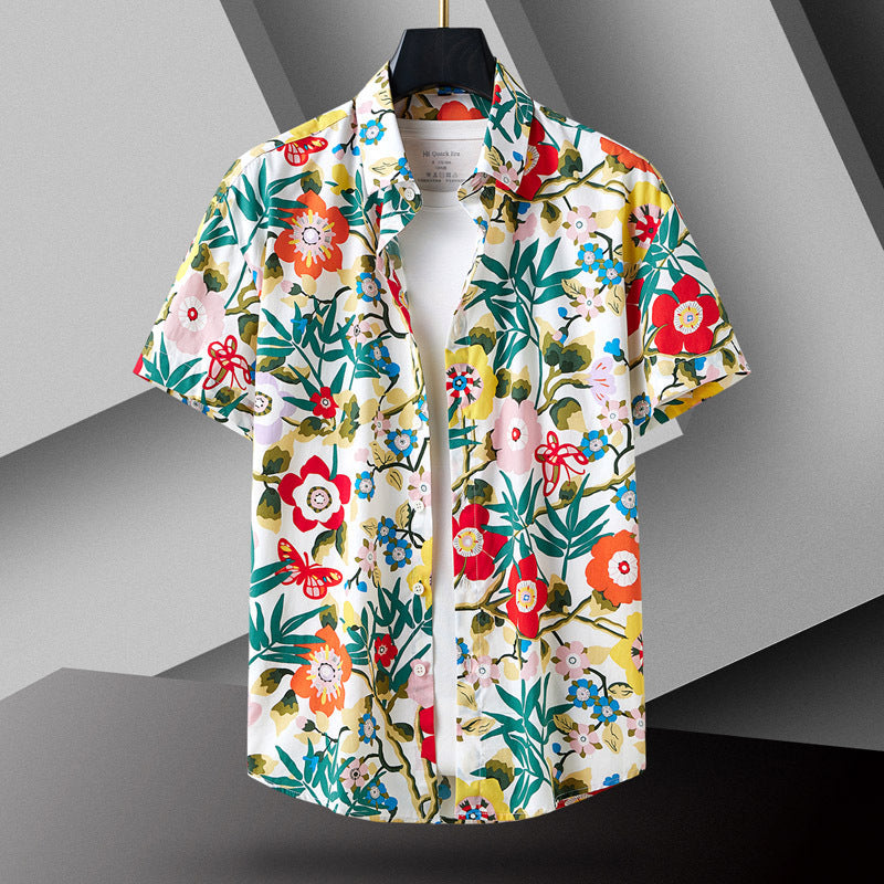 Short Sleeve Shirt Men's Slim-fit Contrast Colors Printing