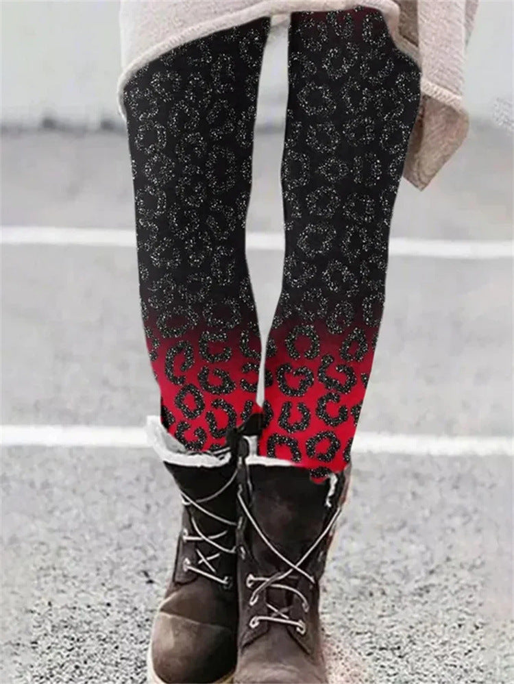 European And American National Style Printed Slim Fit Stretch All-matching Bottoming Trousers