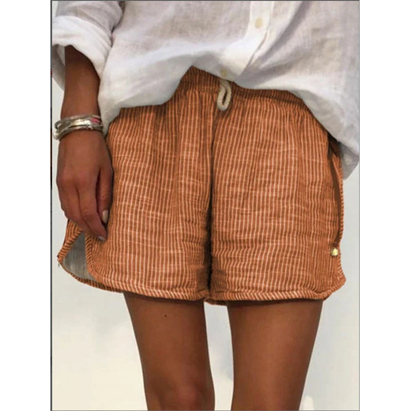 Striped Print Elastic Waist Tie Slimming Casual Pants Wide Leg Pants Shorts