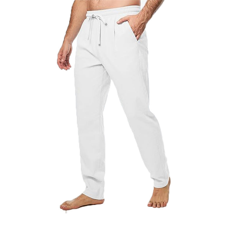 Men's Cotton And Linen Trousers Loose Drawstring Waist Straight Summer Breathable