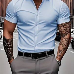 Short Sleeve Printed Shirt Men's Shirt Collar Casual