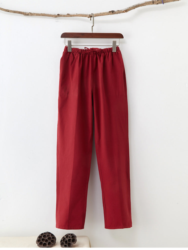 Men's Solid Color Pure Cotton Coarse Fabric Casual Pants