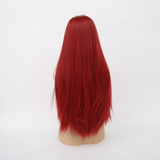Wig Female Middle Point Wine Red Long Straight Hair Hood Chemical Fiber Hair