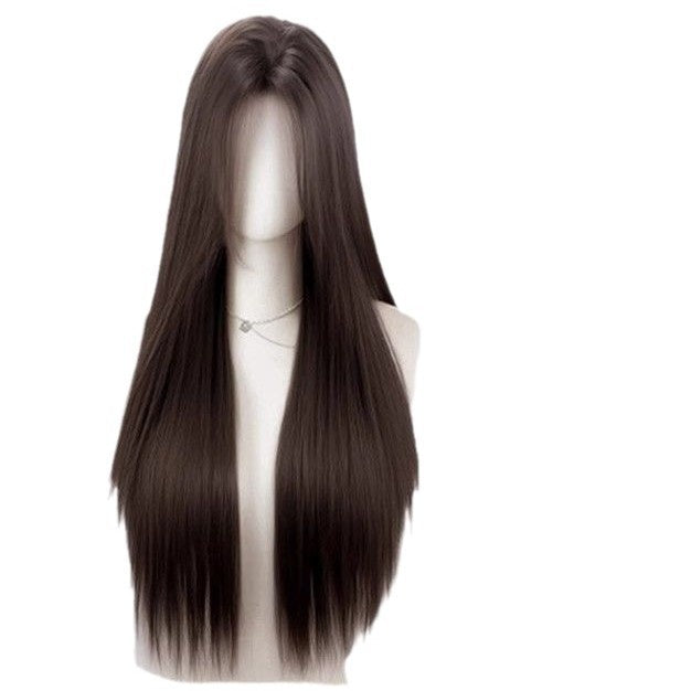 Full-head Wig Style Forehead Lace Mid-length Natural Black Long Straight