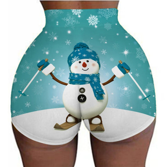 Women's Christmas sports legging shorts hip-lifting yoga pants plus size