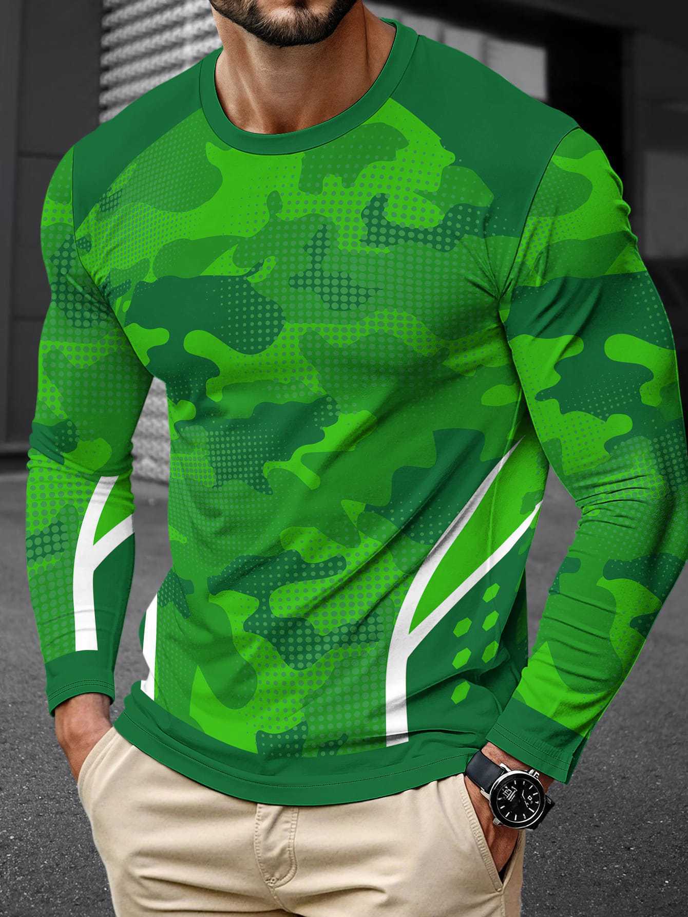 Men's Long Sleeve Simple Trendy Round Neck