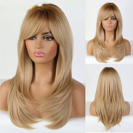 Gradient Golden Figure Bangs Long Straight Hair