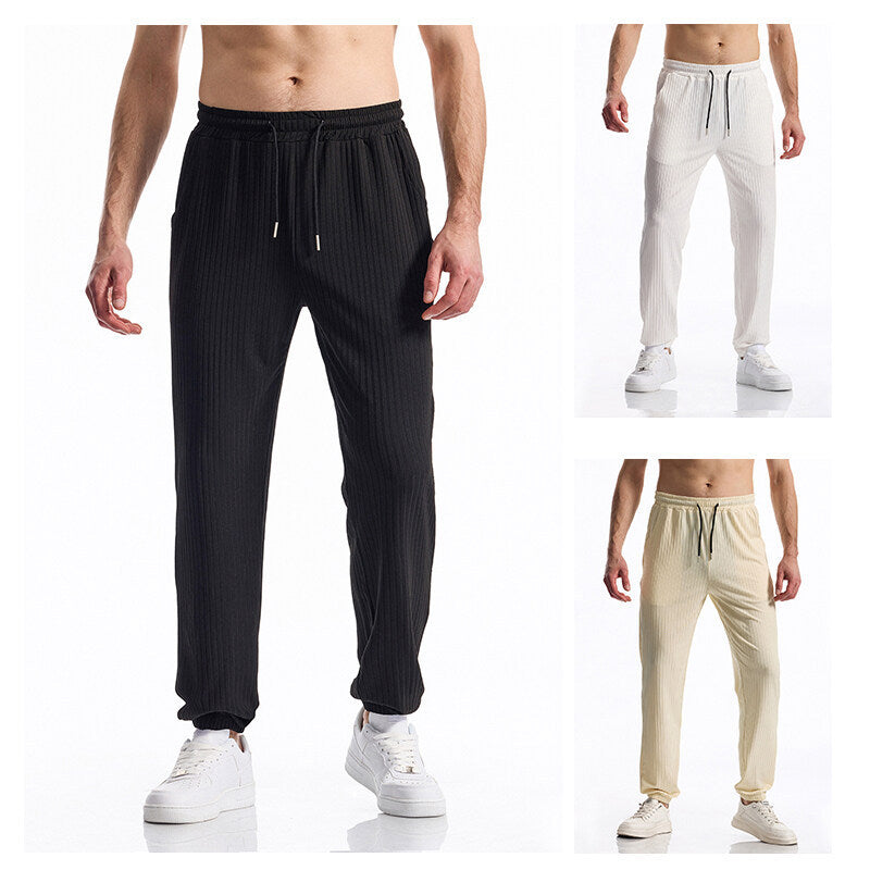 Silky Rib Fabric Casual Pants Baggy Straight Trousers