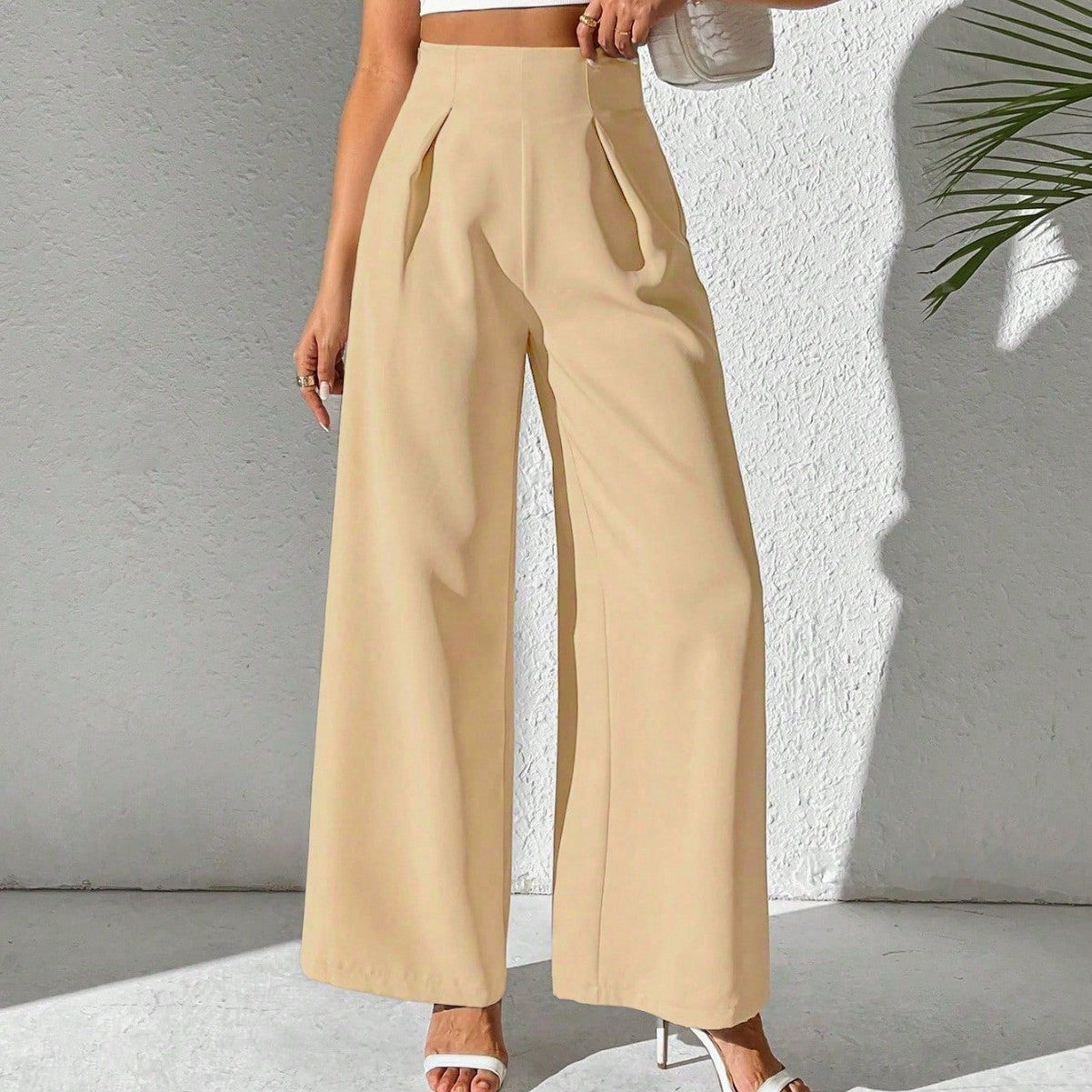 Solid Color High Waist Drooping Wide Leg Business Pants Trousers And Suit Pants