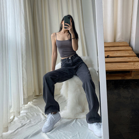 Women's casual high waist loose jeans