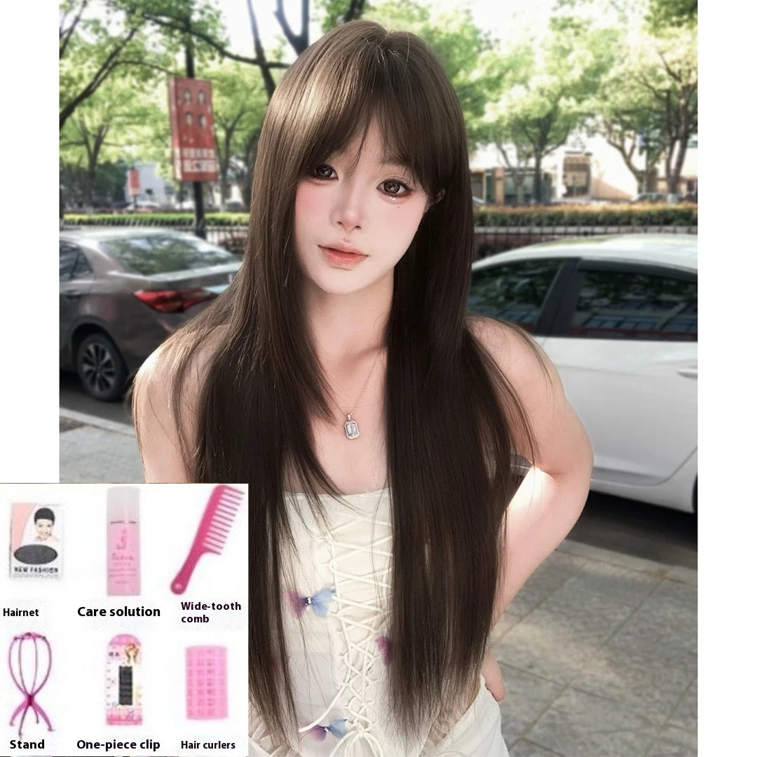 Wig High-level Black Tea Simulation Increase Hair Amount Natural Sweet Girl Hair Replacement
