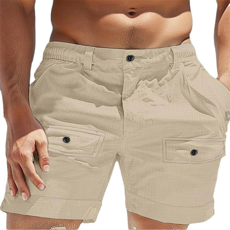 Beach Button Pocket Elastic Waist Men's Comfortable Breathable Shorts