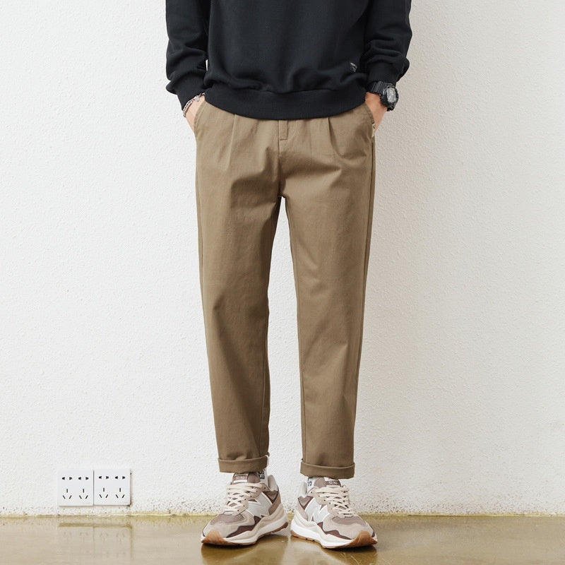 Loose, Simple And All-matching Khaki Tooling Straight-leg Trousers