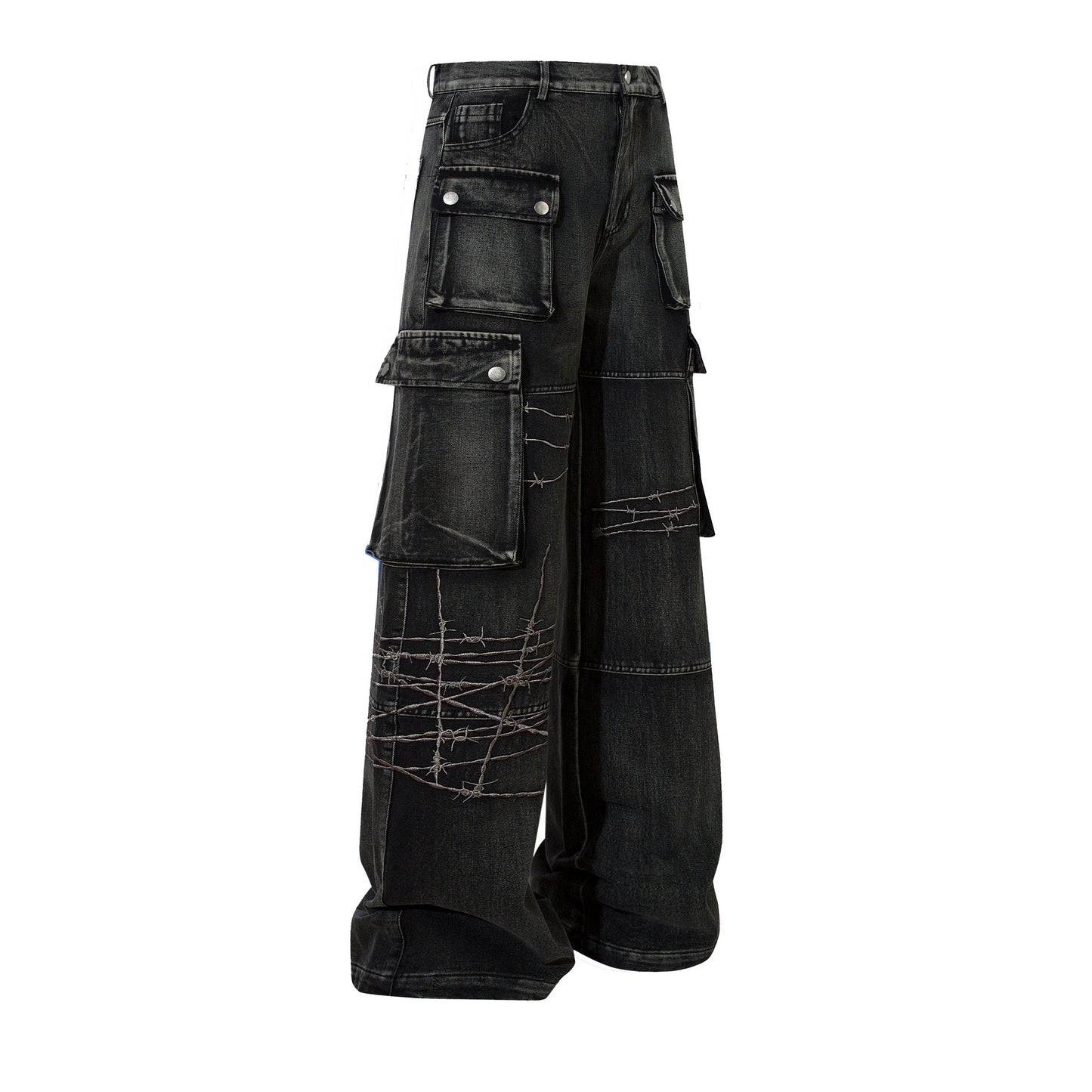 Men's Embroidery Loose-fitting Wide-leg Trousers