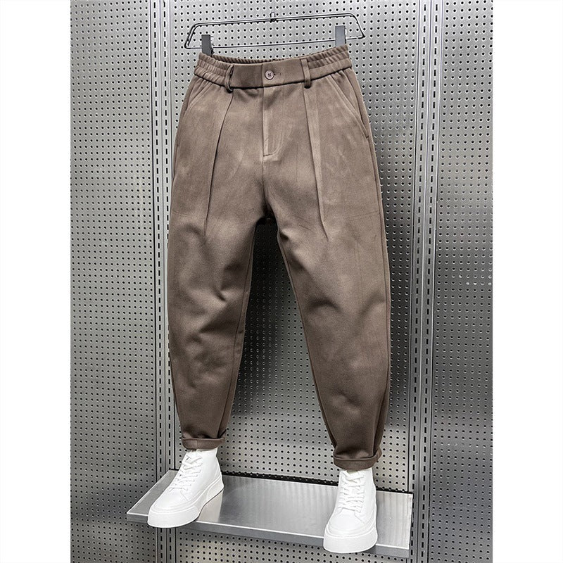 Autumn And Winter Draping Woolen Wide-leg Pants Men's Pu Handsome Loose