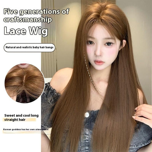 Wig Daily Internet Famous Lace Female Center-parted Bangs Long Straight