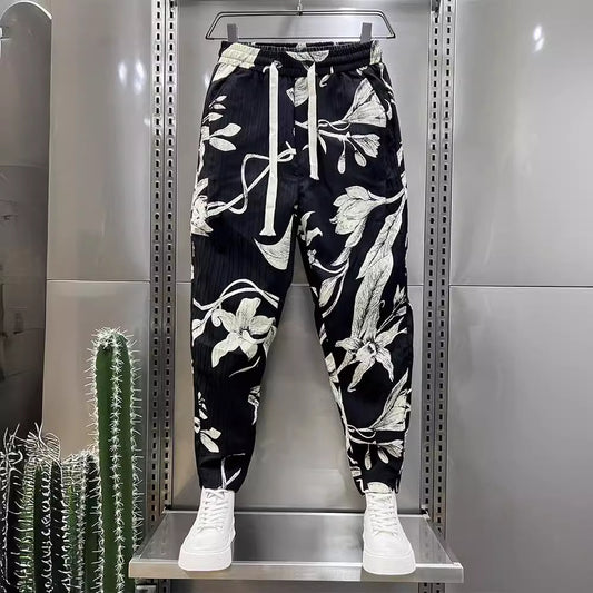 Men's Ice Silk Printed Cotton And Linen Casual Pants