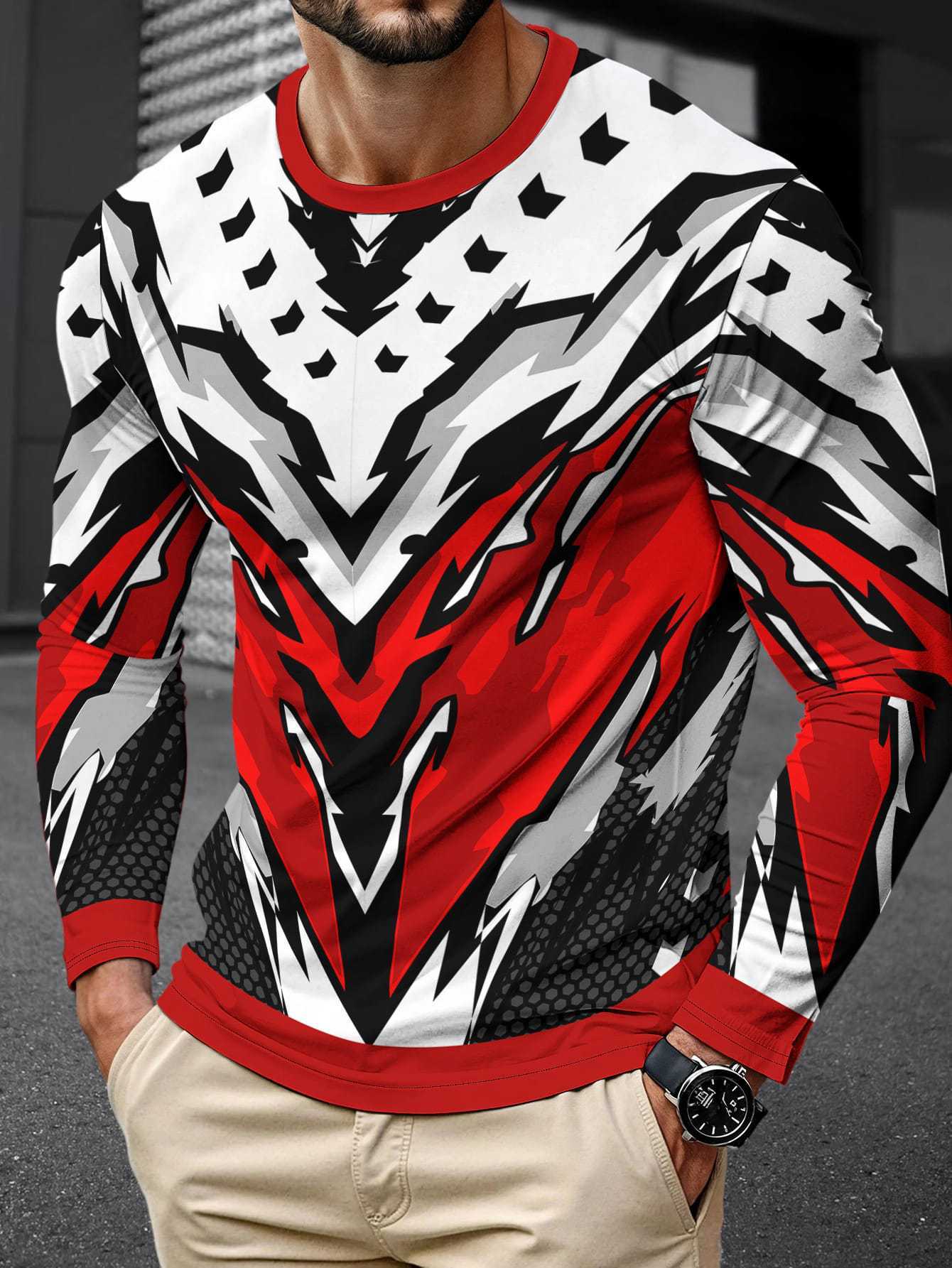 Men's Long Sleeve Simple Trendy Round Neck