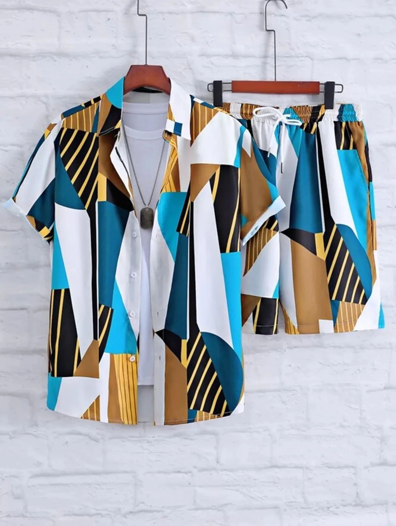 Men's Casual Fashion 3D Digital Printing Short Sleeve Shirt Outfit