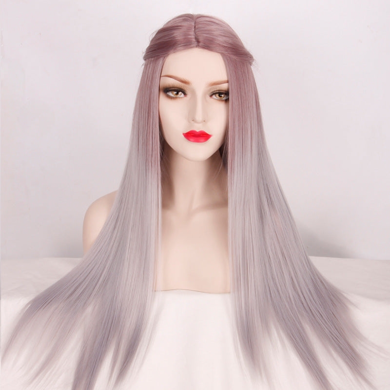 Women's wig mid-point gradient dyed long straight hair