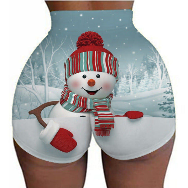 Women's Christmas sports legging shorts hip-lifting yoga pants plus size