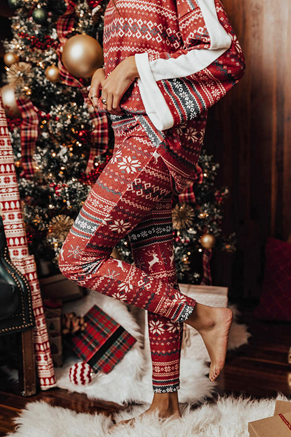 Christmas Loose Round Neck Print Homewear Suits Casual Two-piece Suit