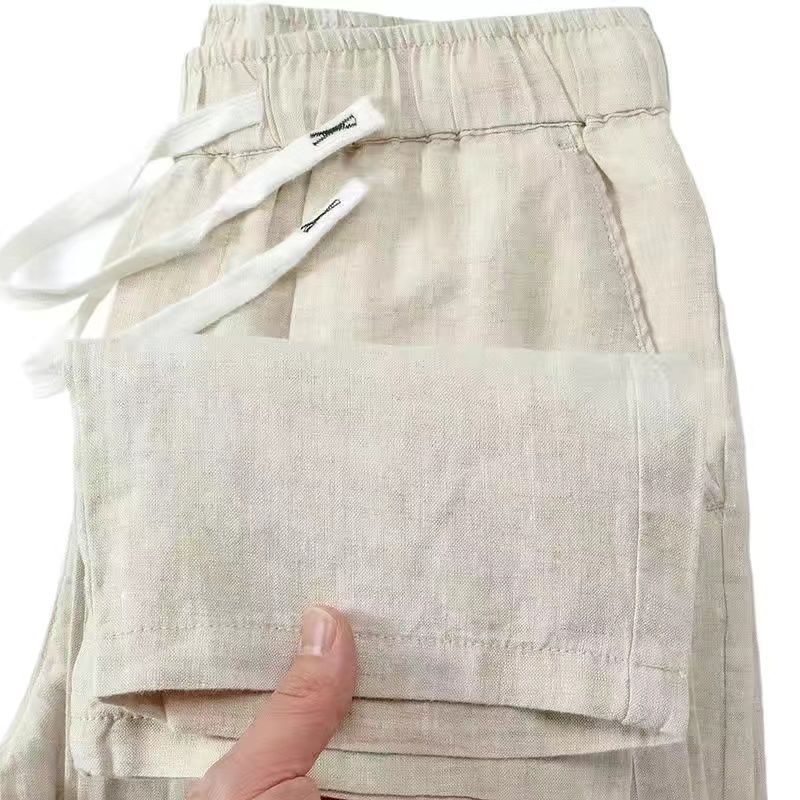 Pure Linen Breathable Chinese Style Elastic Waist New Trousers Li Gao
