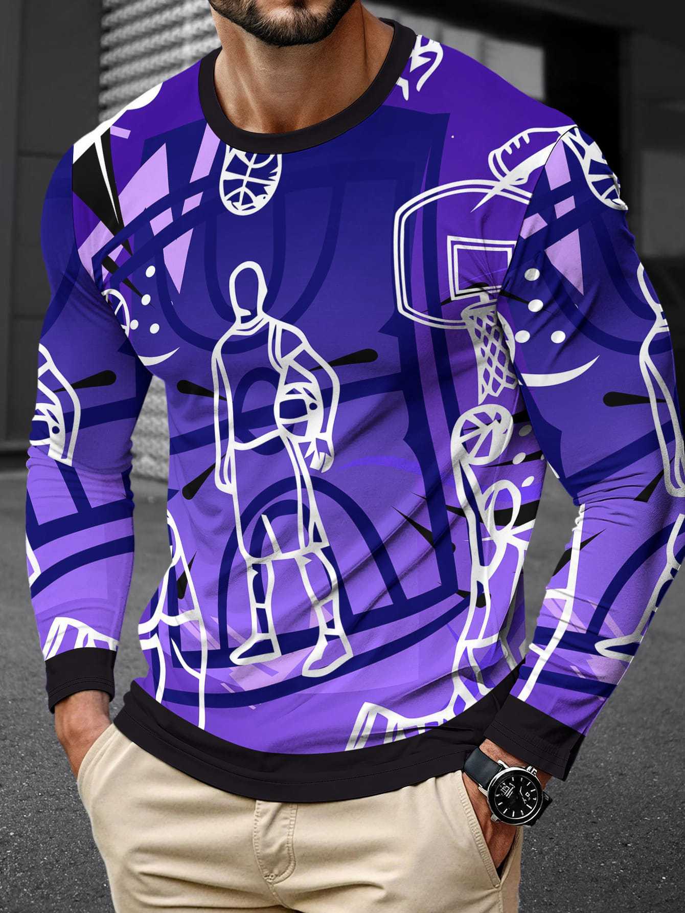 Men's Long Sleeve Simple Trendy Round Neck