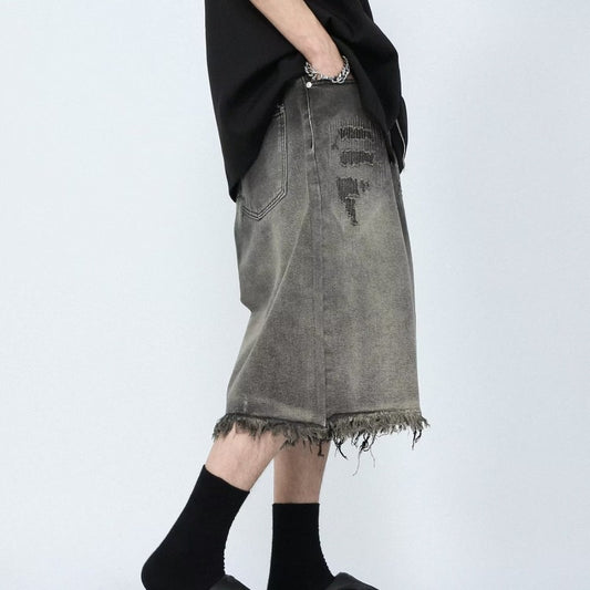Mid-waist New Distressed Summer Zipper Washed Jeans