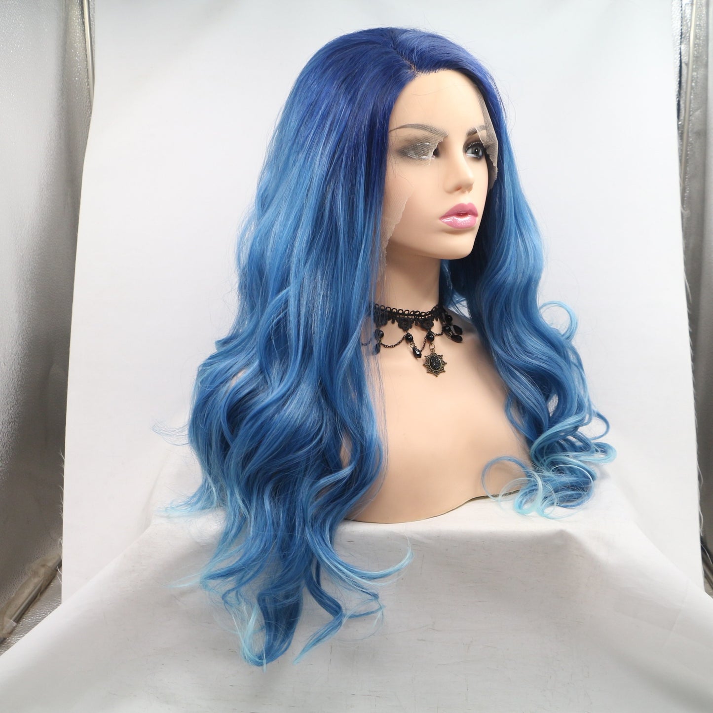 Chemical Fiber Front Lace Head Middle Parted Matte Long Curly Hair