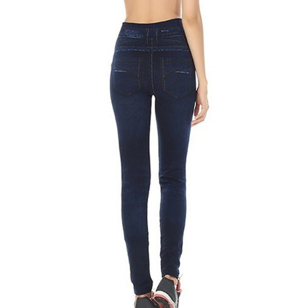 Denim Printing Leggings Seamless Buttonhole Sports Pants