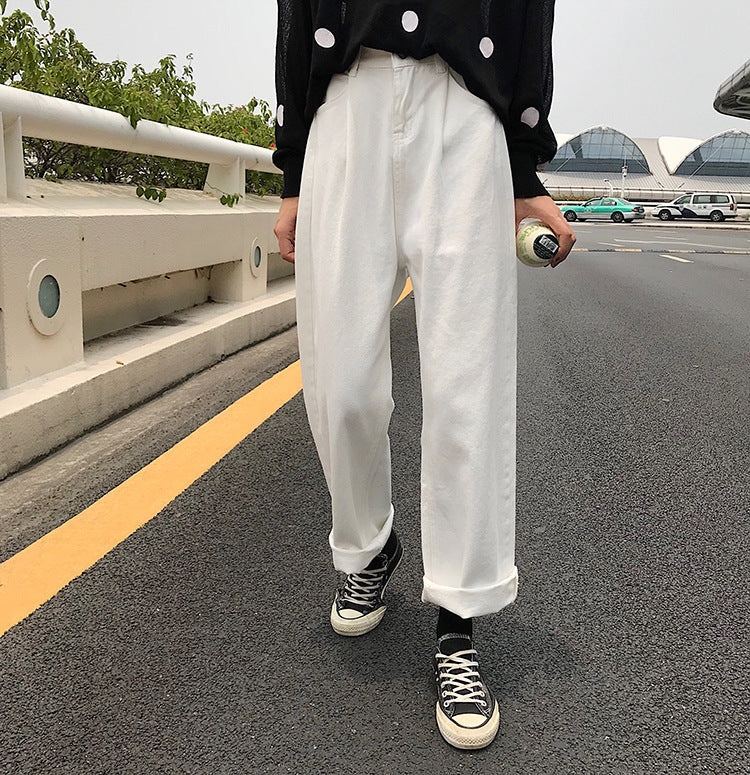 Women's Casual Solid Color Loose Wide Leg Denim Trousers