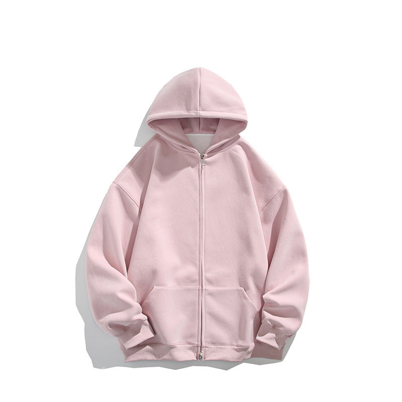 Men's Solid Color Simple Loose Zip Cardigan Hoodie